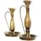 Bronze Metal Antique Style Candle Holder with Candle Plates &#x26; Handles Set